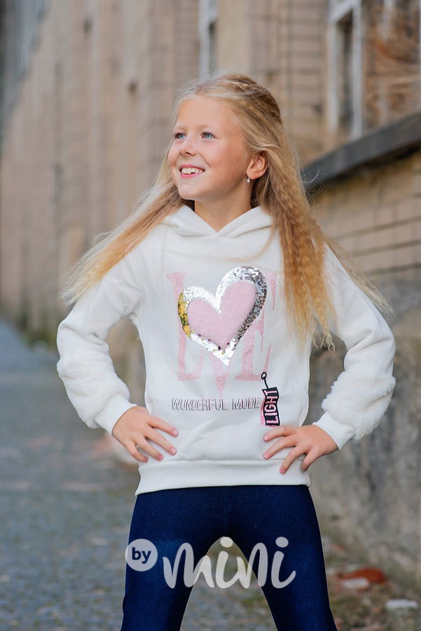 Vyteplená mikina s kožíškem LOVE off white