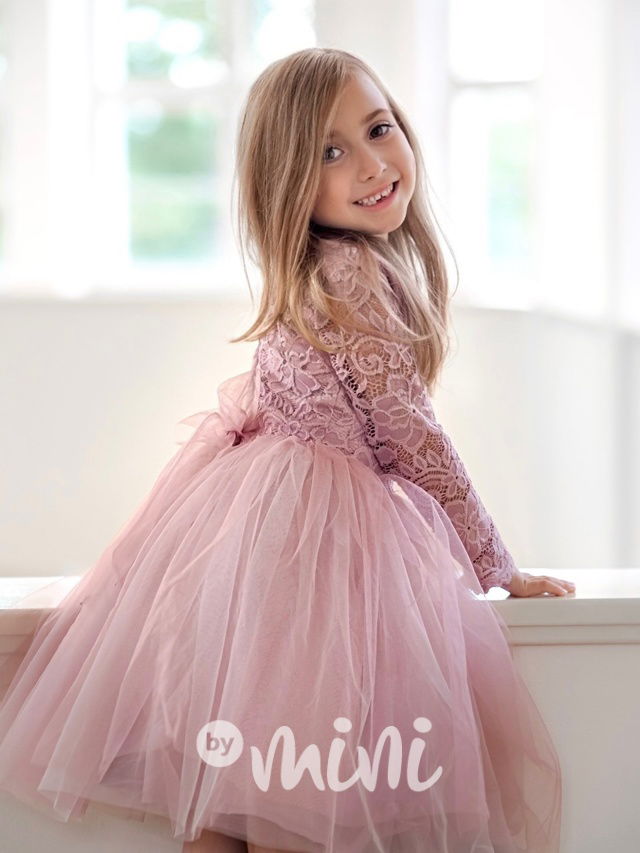 Princess krajkové šaty s maxi tylovou sukní pudder pink