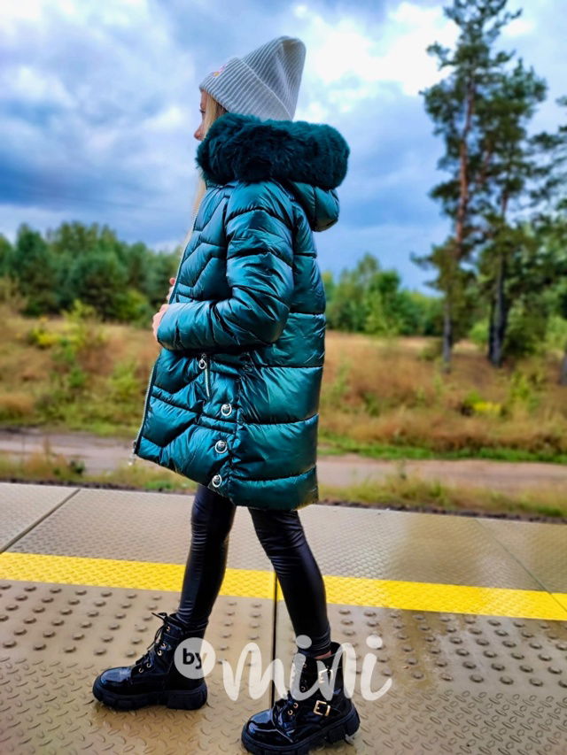 Zimní metalický kabát smaragd