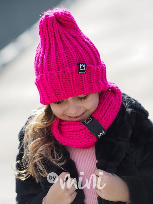 MIMI pletená čepka s nákrčníkem amarant
