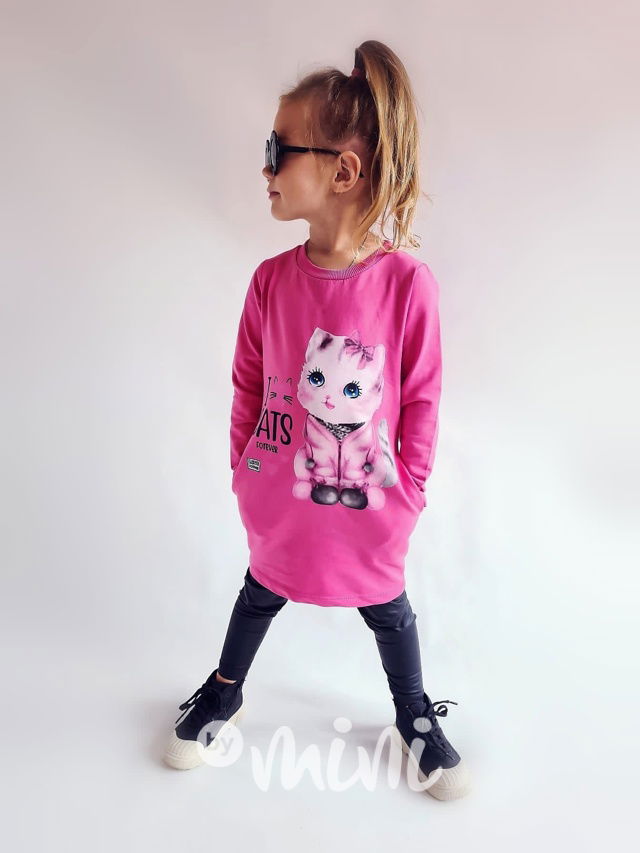 LOVE CATS asymetrická tunika malinová