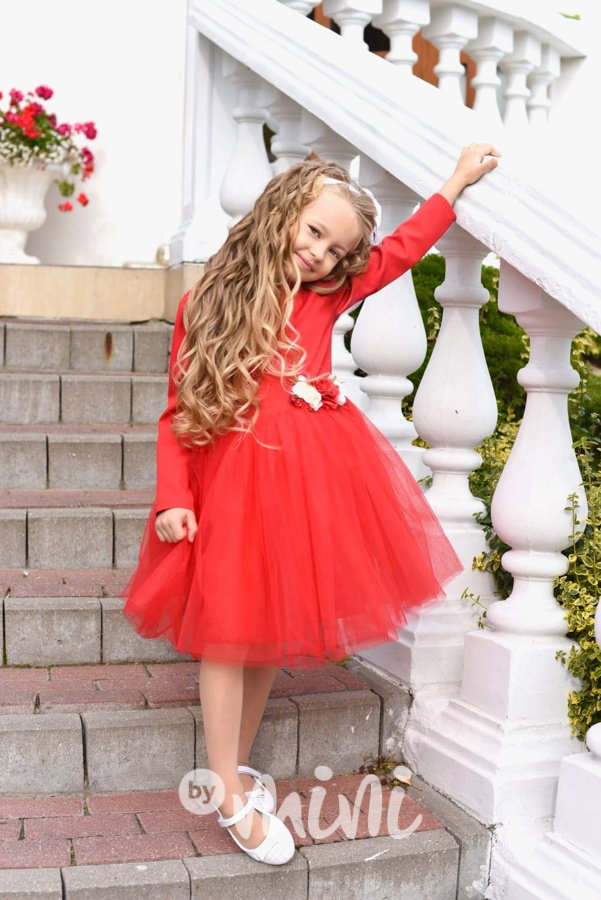 Luxury maxi tylové šaty blossom červené