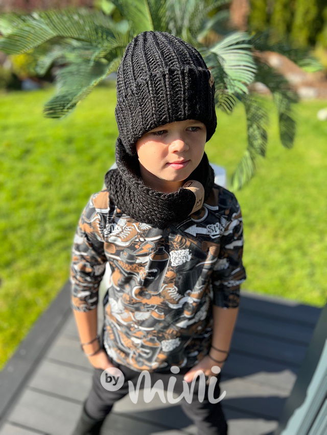 MIMI pletená čepka s nákrčníkem černá boys