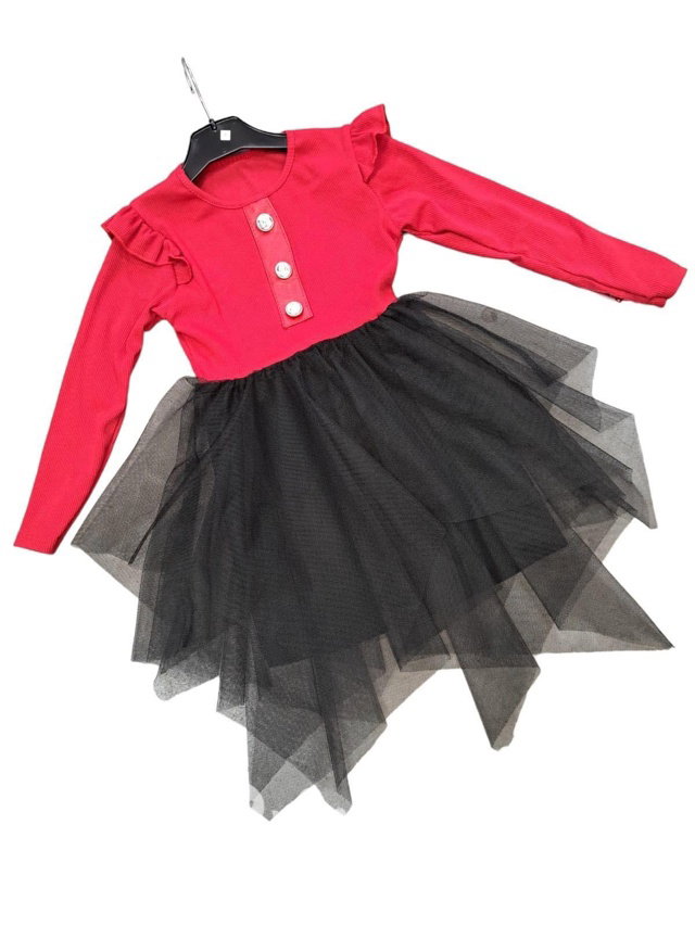 Žebrované šaty s tylem red/black