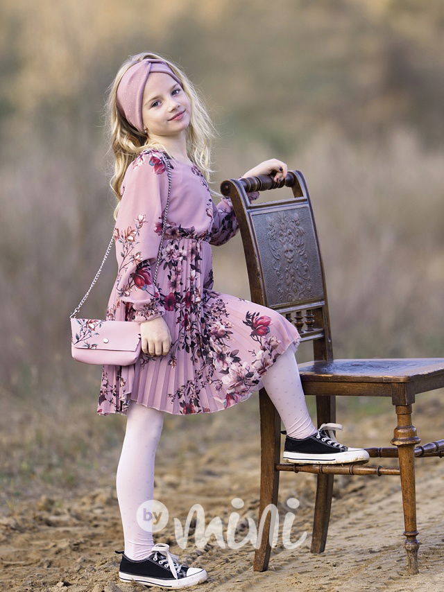 Flower plisované šaty s kabelkou