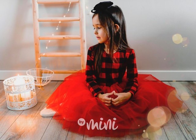 Princess karo šaty s červenou maxi sukní