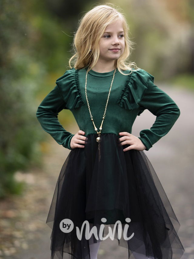 Smaragdové šaty s tylovou sukní + řetízek
