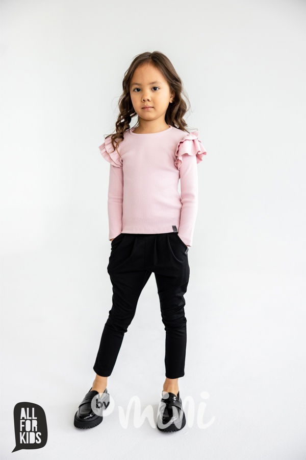 All for kids frill žebrovaná blůzka pudrová