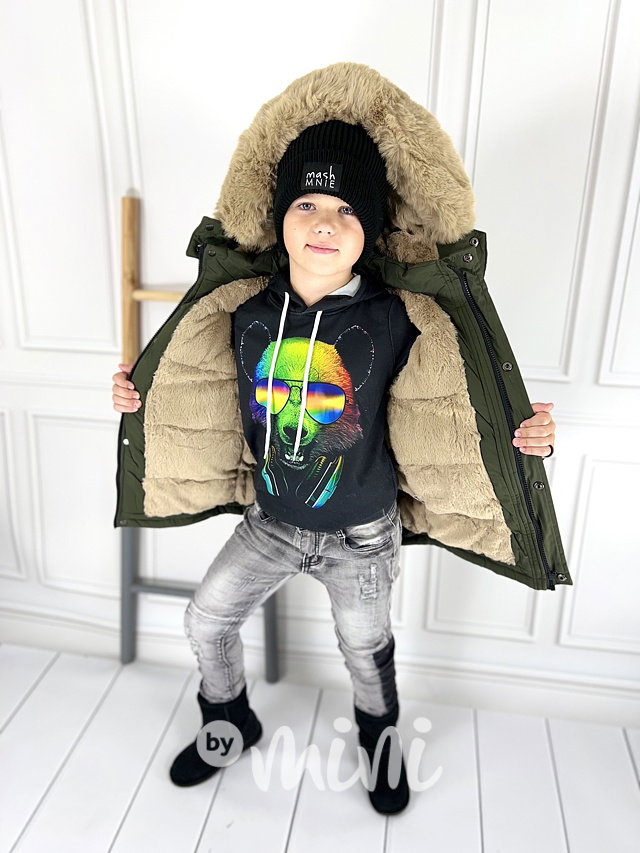 Zimní parka s kožíškem khaki