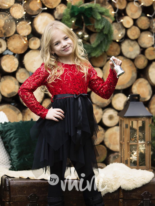 Tylové šaty s flitry red/black