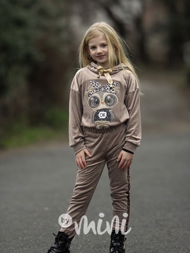 Velurová mikina sovička kakao