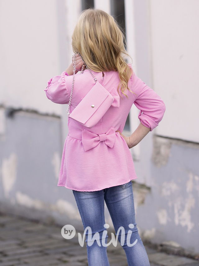 Mašličková košilová tunika s kabelkou pink
