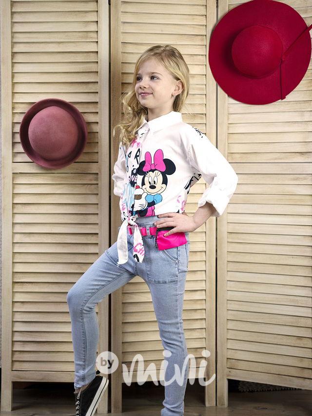 Stretch džíny s neon růžovým páskem