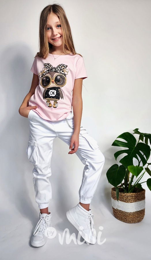 Cargo kapsáčové kalhoty s řetízkem bílé