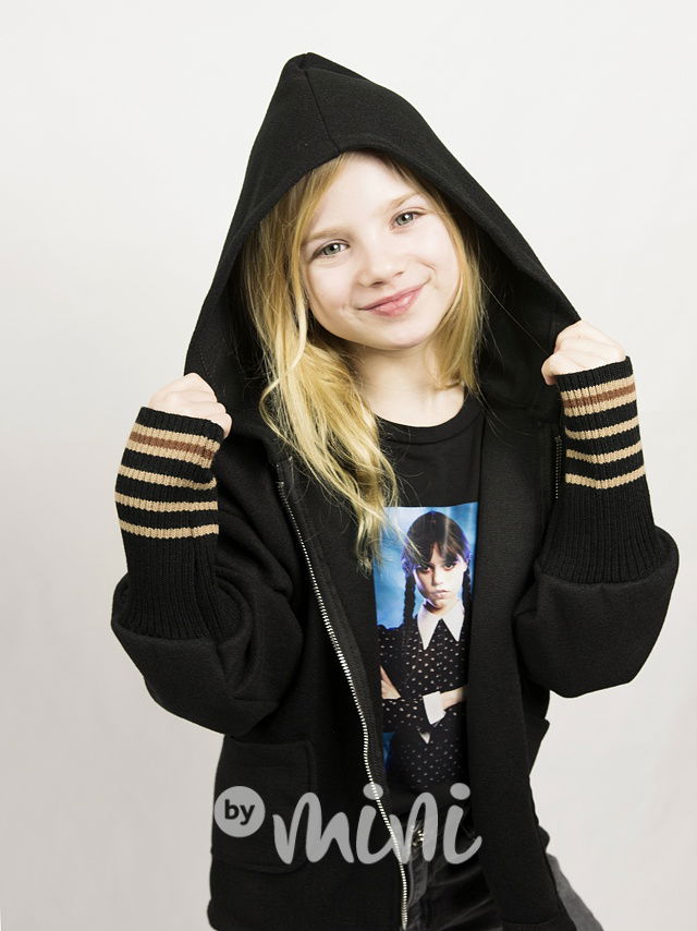 Flaušová bunda s dlouhými náplety černá