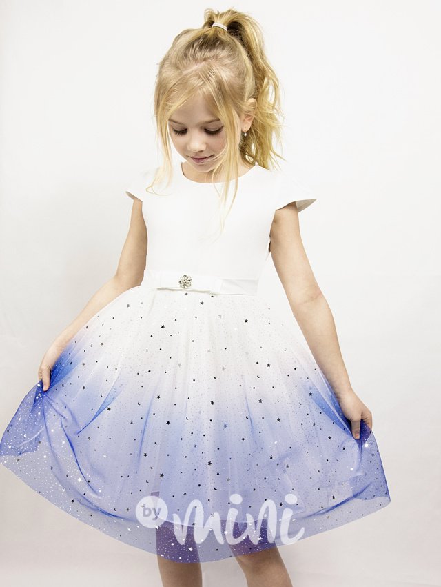 Společenské ombre šaty s hvězdičkami white/blue