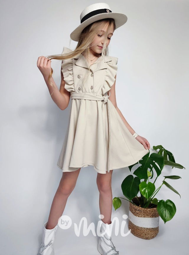 Frill šaty s páskem latté
