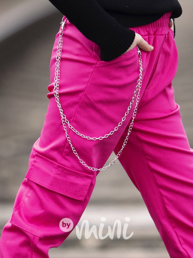 Cargo kapsáčové kalhoty s řetízkem malinové