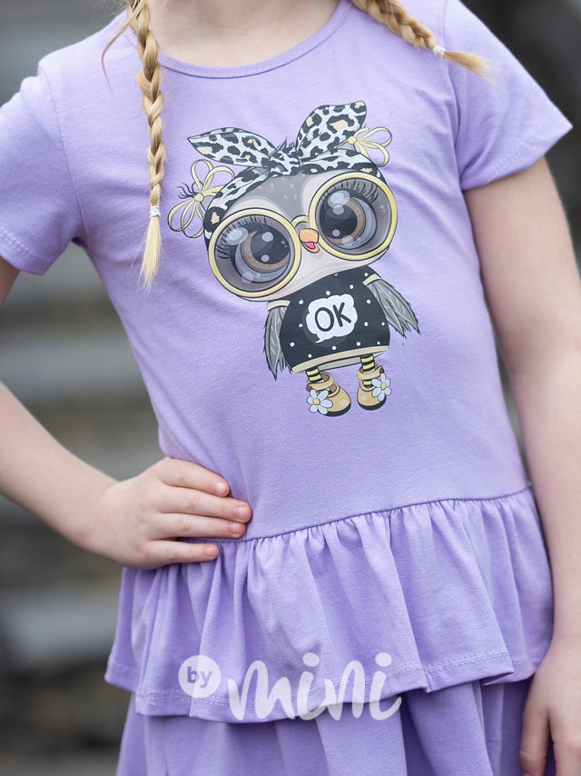 Bavlněné šaty sovička lila