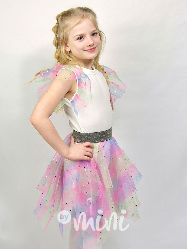 Duhová tylová sukně s hvězdičkami