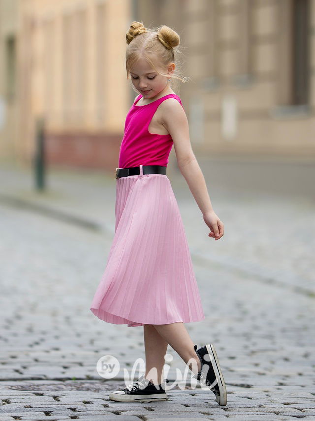 Midi plisovaná sukně s páskem růžová