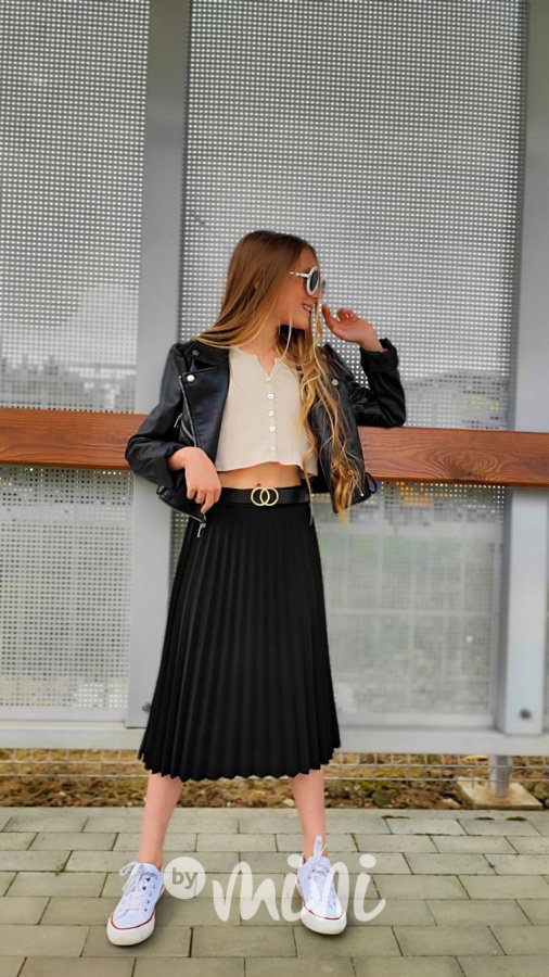 Midi plisovaná sukně s páskem černá