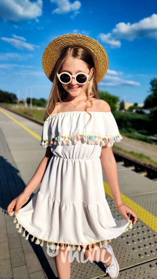 Boho beach dress pompony a třásně