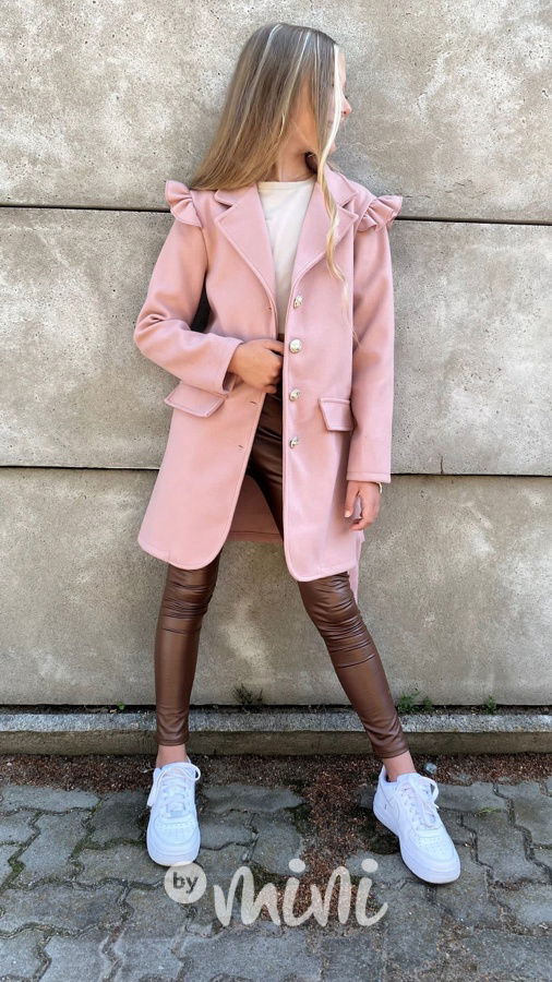 Flaušový kabát s řasením pink