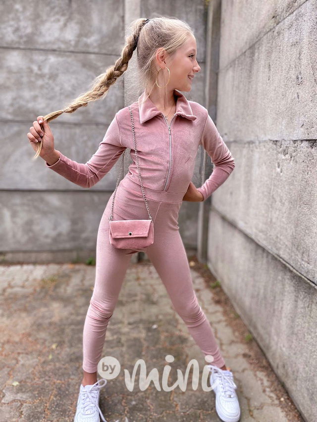 Velurový overal s kabelkou pink