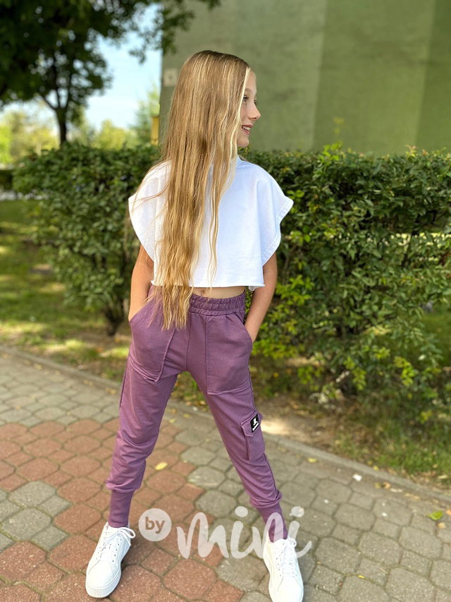 Cargo kalhoty s vysokým nápletem purple