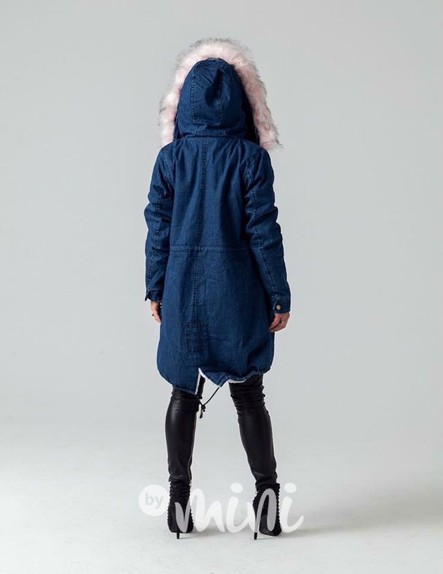 Jeans parka s růžovým kožíškem