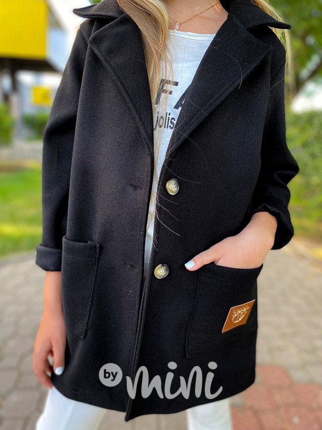 Flaušový kabát černý