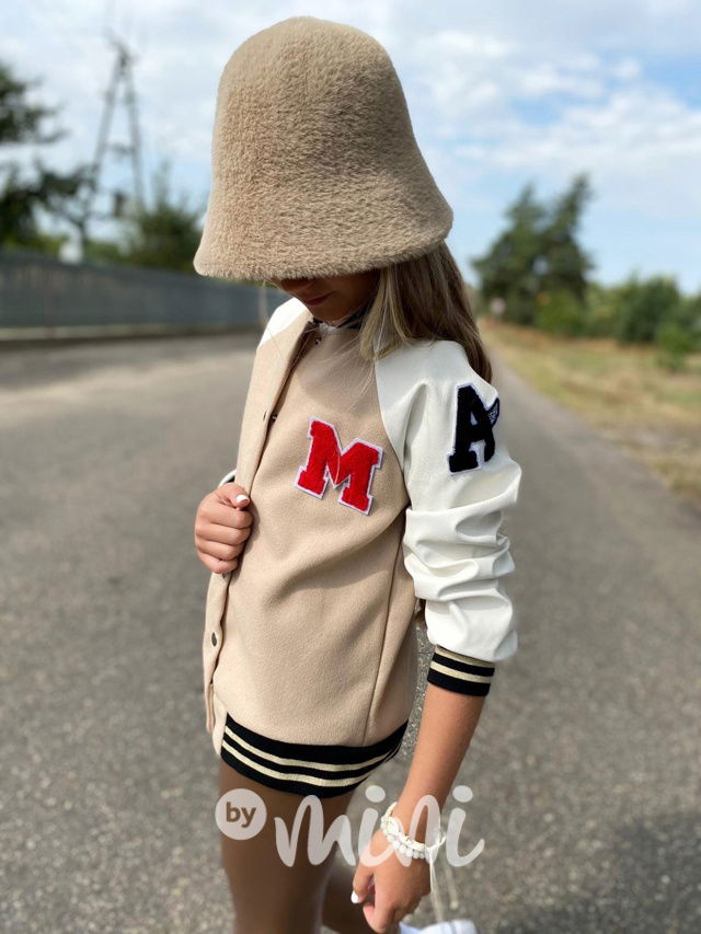 Eco leather sporty bomber beige