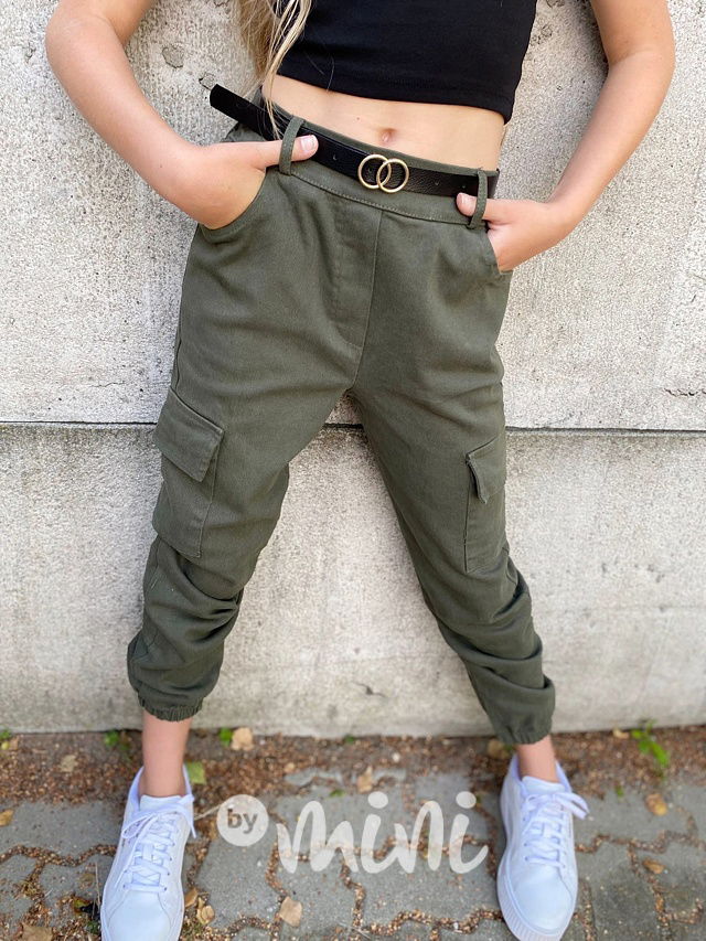 Cotton jeans kapsáče s páskem khaki