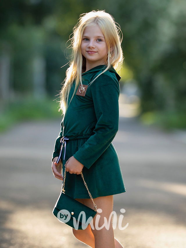 Velurové hoodie šaty s kabelkou smaragd