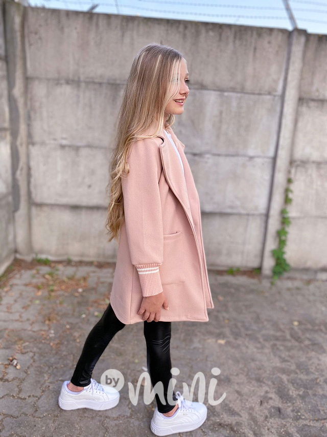 Flaušový kabát s náplety pink