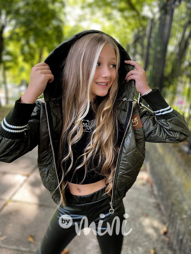 Khaki prošívaná bunda s náplety