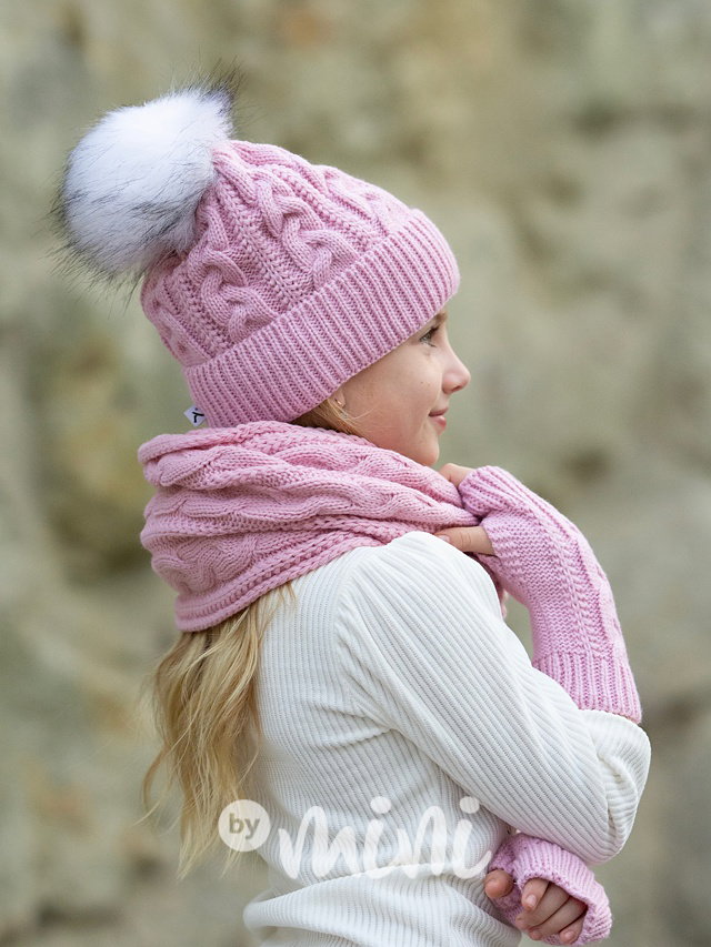 Čepice + šála + rukavice pink