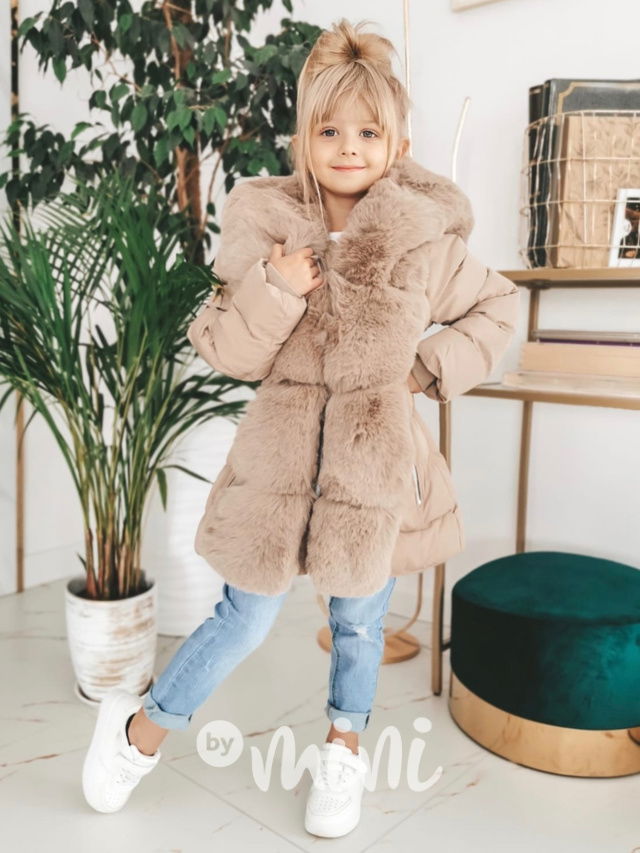 PREMIUM zimní kabát s kožíškem beige