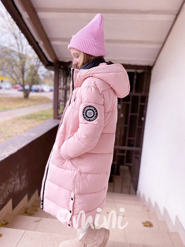 Ultra dlouhý zimní kabát růžový