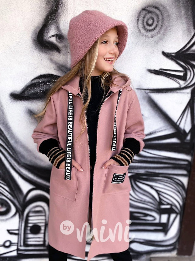 Fashion flauš kabátek s náplety pink