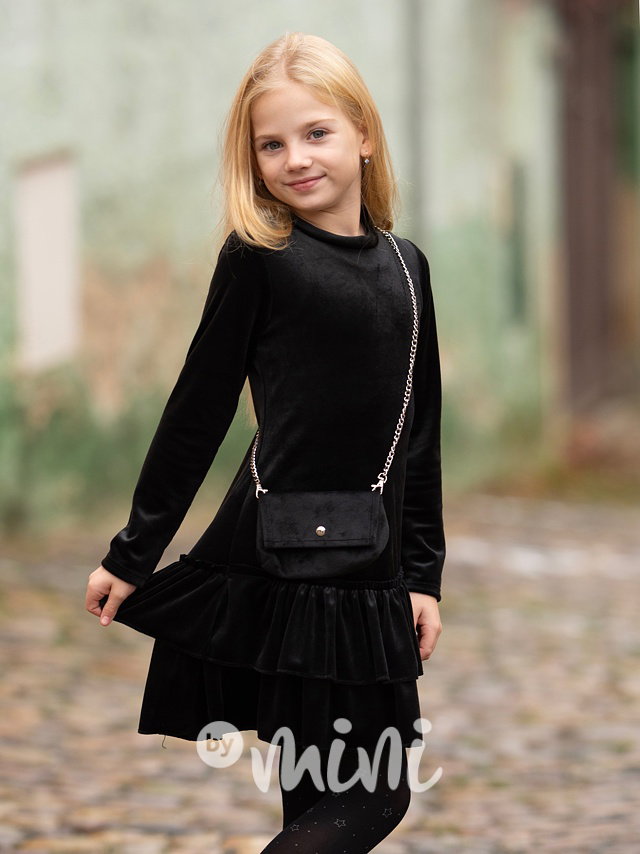 Soft velurové šaty s kabelkou black