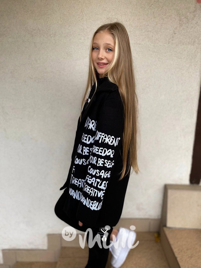 Fashion boyfriend kabát s nápisy černý