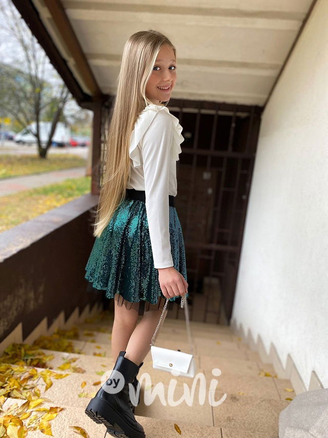 Žebrovaná blůzka s kabelkou white