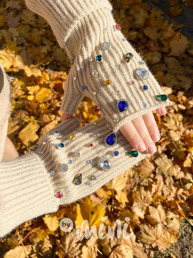 Teplé rukavičky DIAMONDS béžové