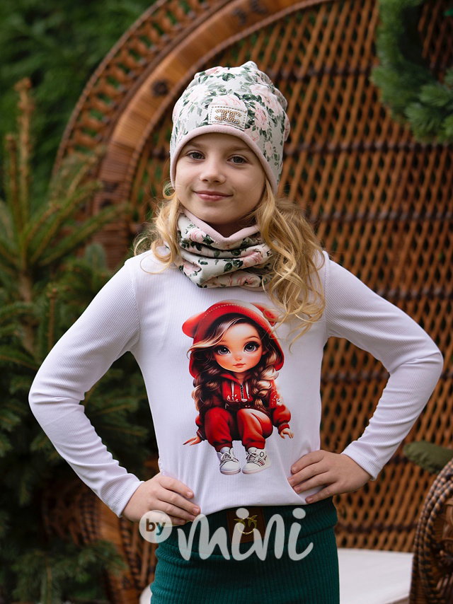 Flower beanie zdobená kamínky + nákrčník