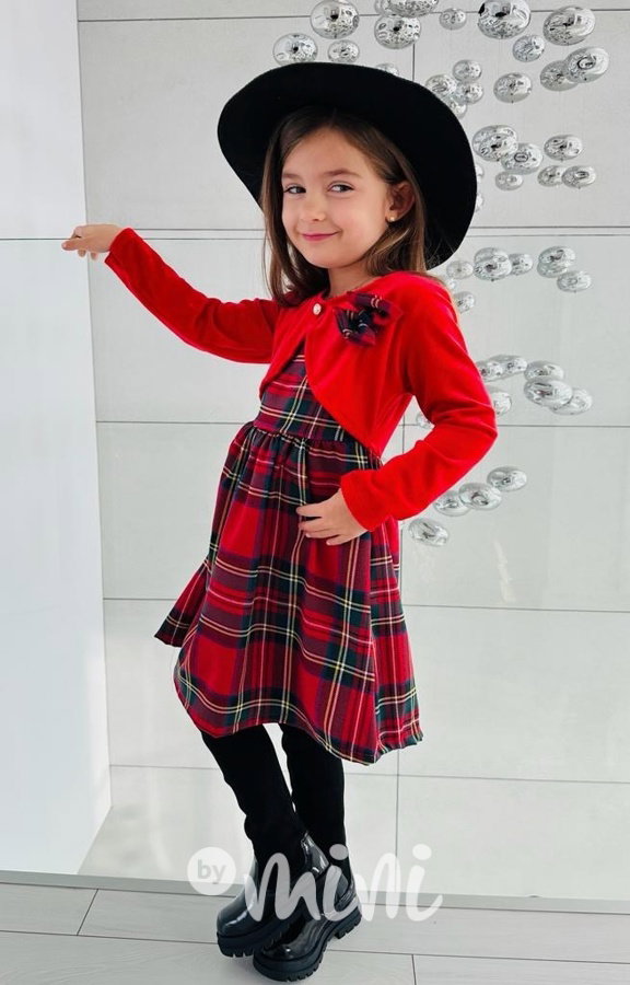 Sváteční red karo šaty s bolerkem