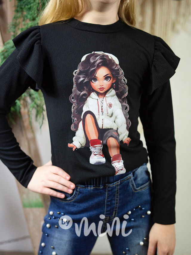 Žebrovaná blůzka curly girl černá
