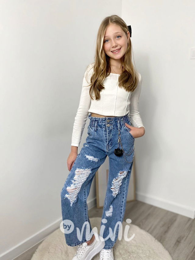 Fashion ripped jeans švédy s karabinou