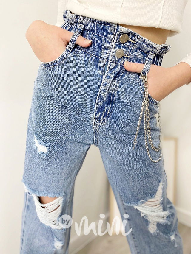 Fashion ripped jeans s řetízkem